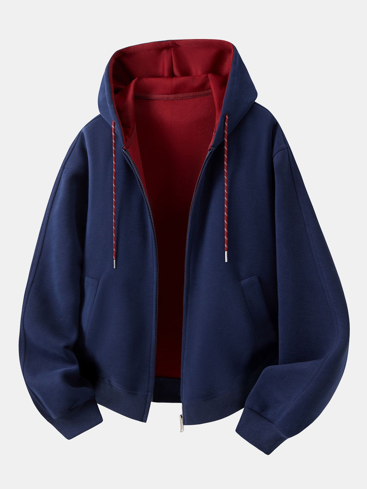 Relaxed Fit Contrast Lined Zip Up Hoodie