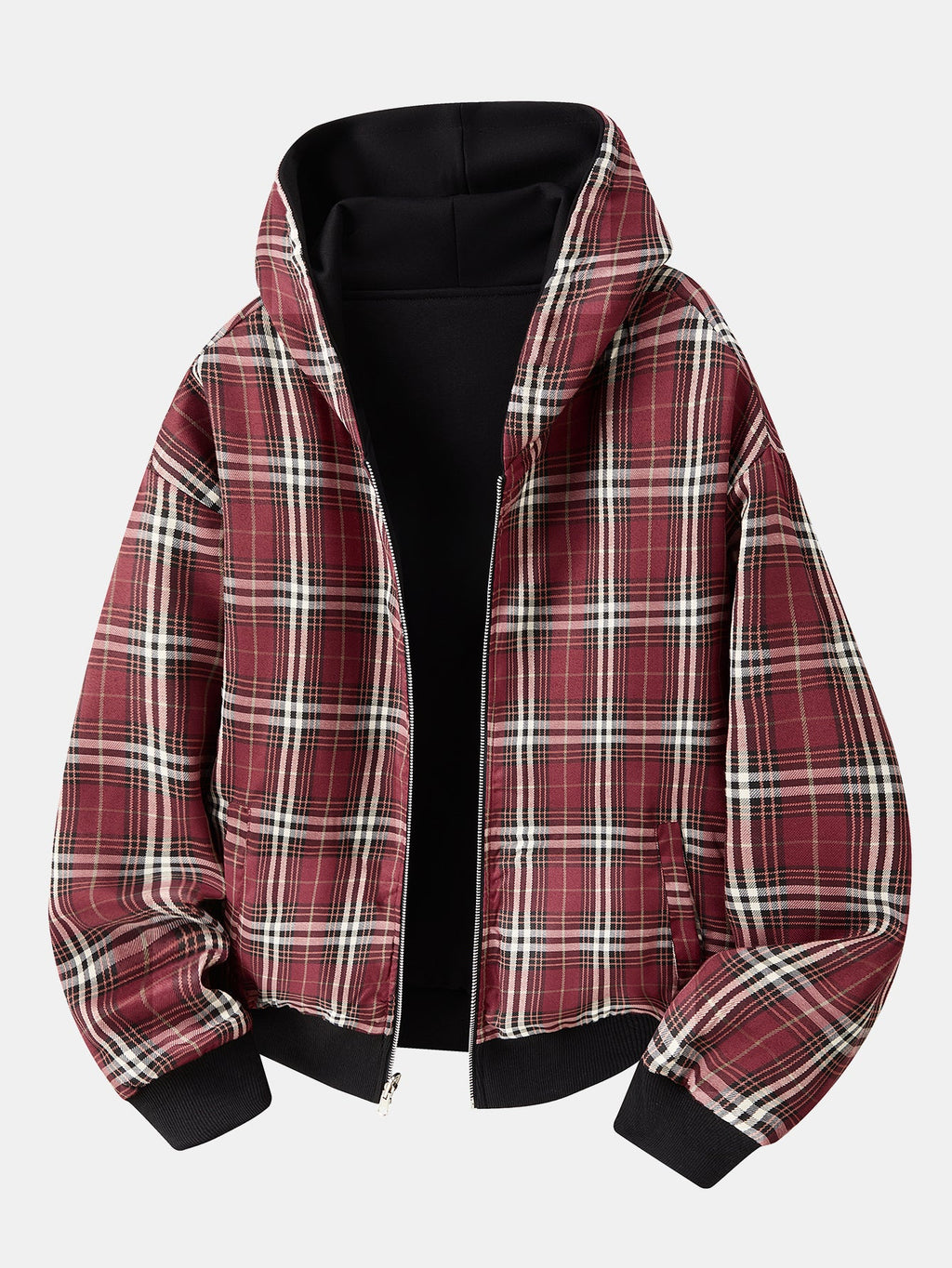 Relaxed Fit Reversible Plaid Lined Hoodie