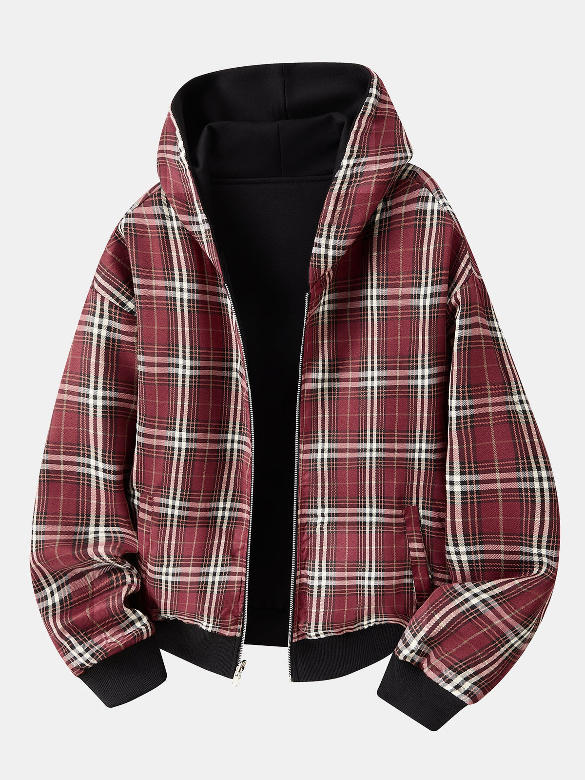 Relaxed Fit Reversible Plaid Lined Hoodie