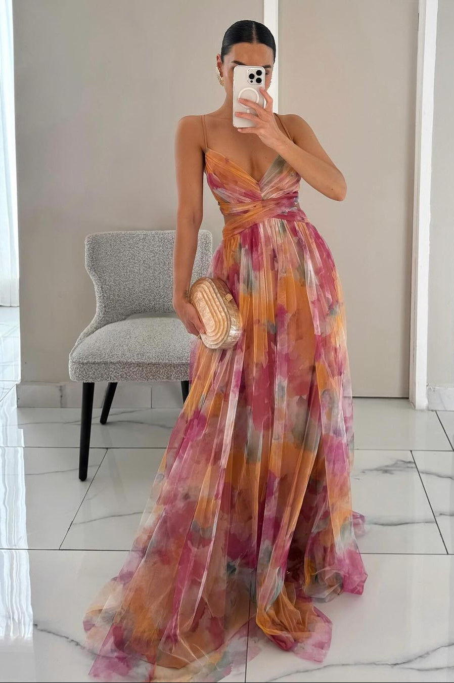 Alexia | Elegantes ärmelloses florales Abendkleid