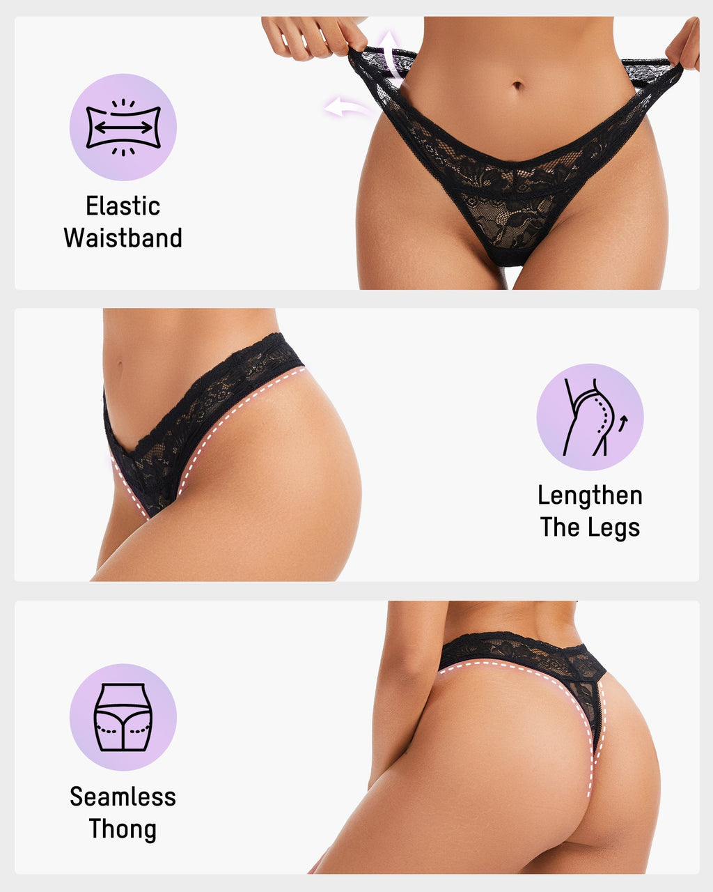 Elegant Comfort Floral Lace Thong (6 Pack)