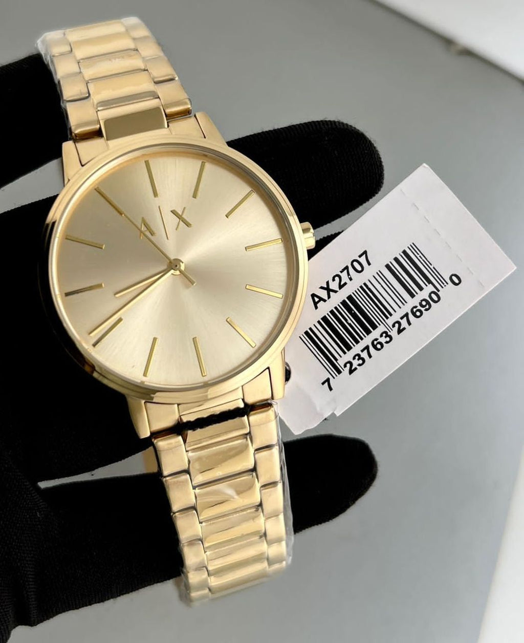 Armani Exchange Cayde AX2707 Herren-Analoguhr – Goldfarbenes Zifferblatt mit passendem Edelstahlarmband in Gold
