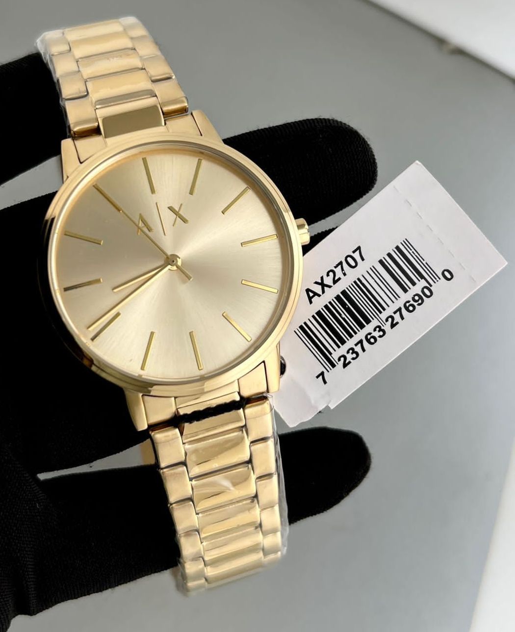 Armani Exchange Cayde AX2707 Herren-Analoguhr – Goldfarbenes Zifferblatt mit passendem Edelstahlarmband in Gold
