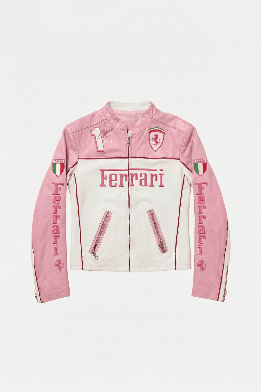 Ferrari Vintage Leather Jacket – Pink & White Edition