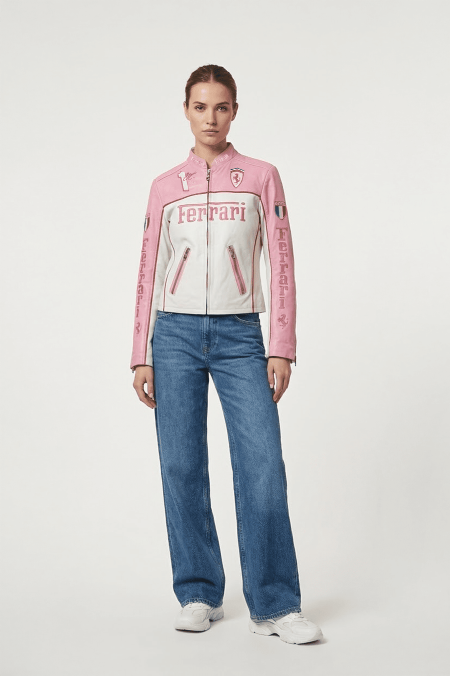 Ferrari Vintage Leather Jacket – Pink & White Edition