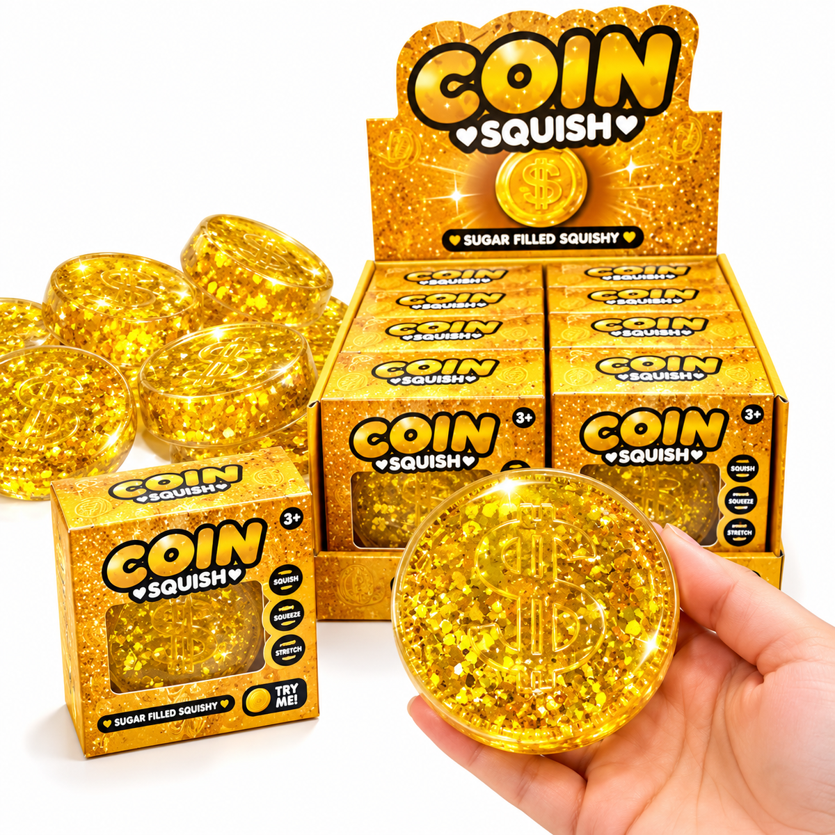 Gold Glitter Coin Squishy - Sugar