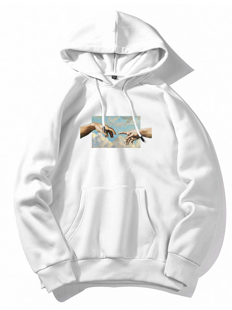 Creation Of Adam Print Hoodie