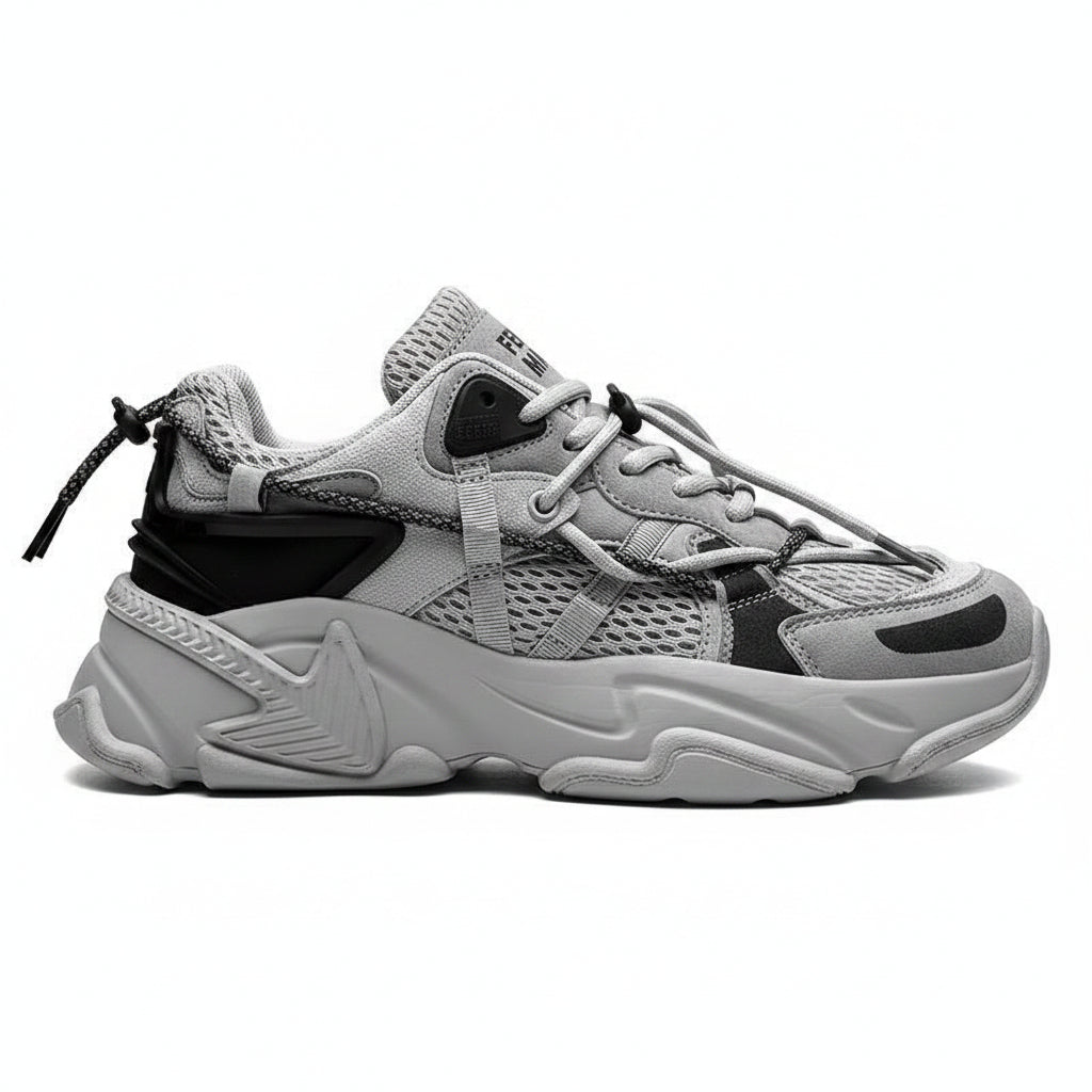 Men's Trail-Inspired Chunky Mesh Trainers – Grey and Black
