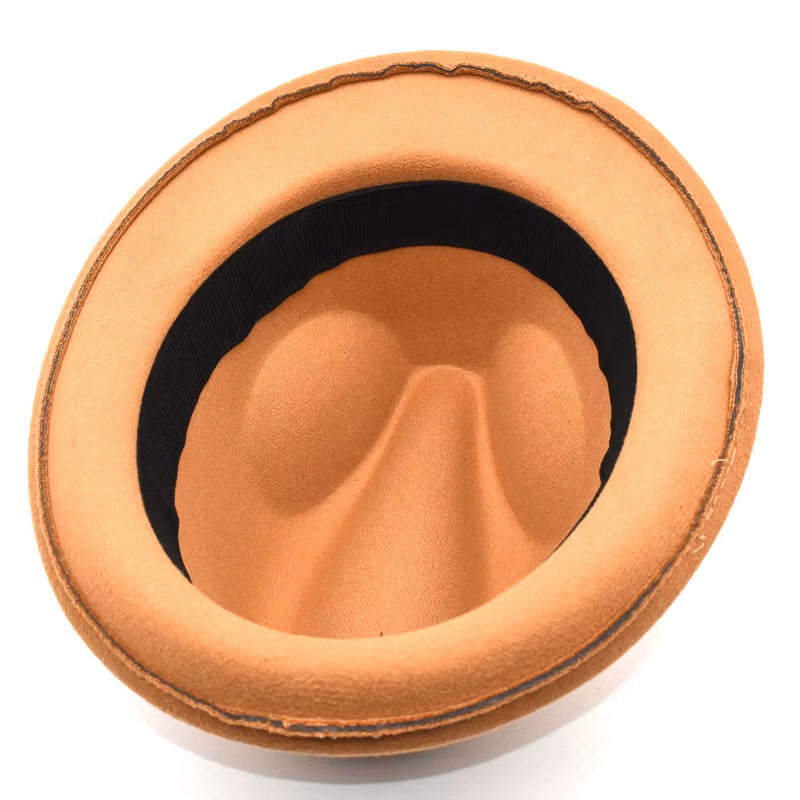 Strukturierter Trilby-Hut aus Wolle im Manhattan-Stil mit Krempe und schwarz-weiß gestreiftem Hutband