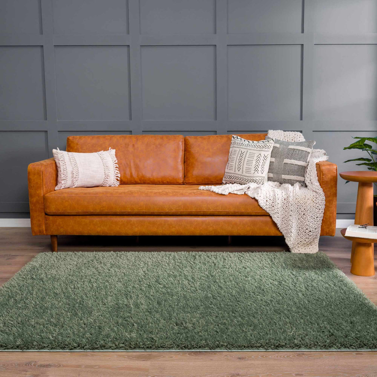 Faina Solid Green Shag Washable Area Rug - Clearance