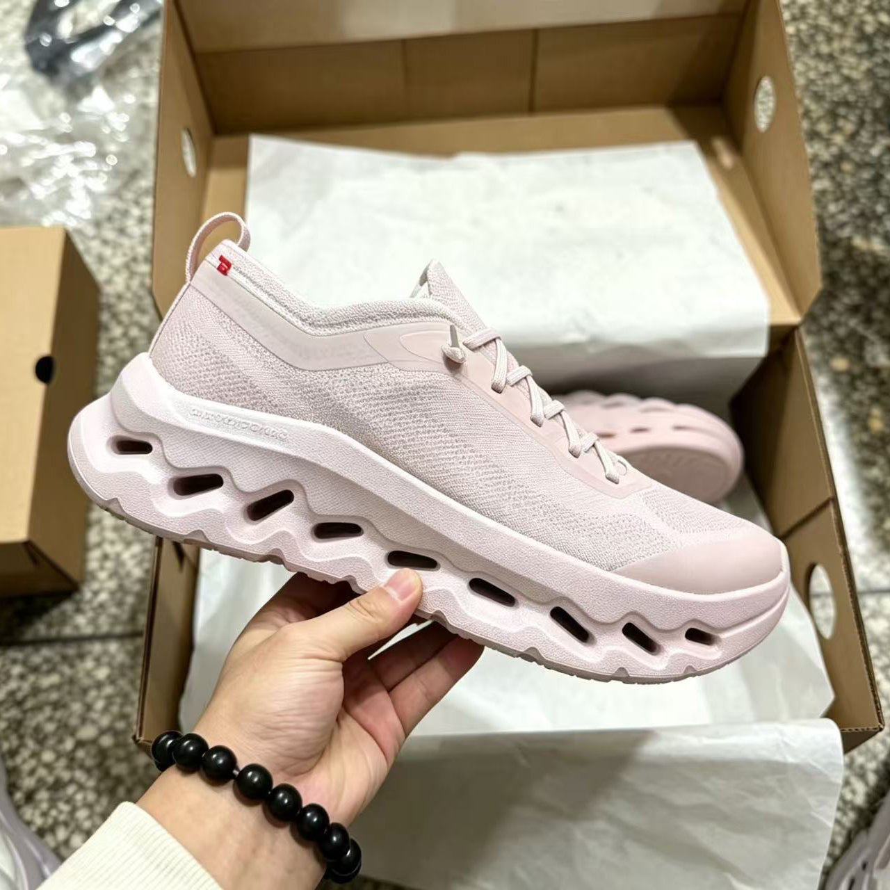 Women's Knit Trainers – Pink Lace-Up Cushioned Sneakers
