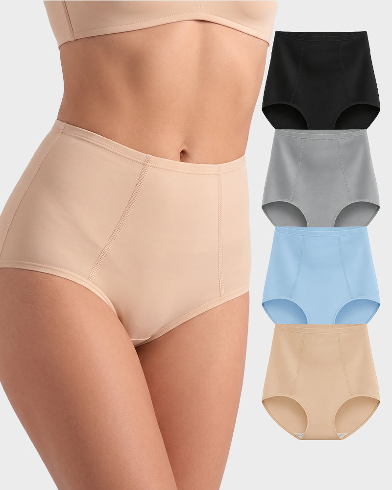 Taillenhoher Slip mit Bauch-weg-Effekt aus Baumwolle im Multipack