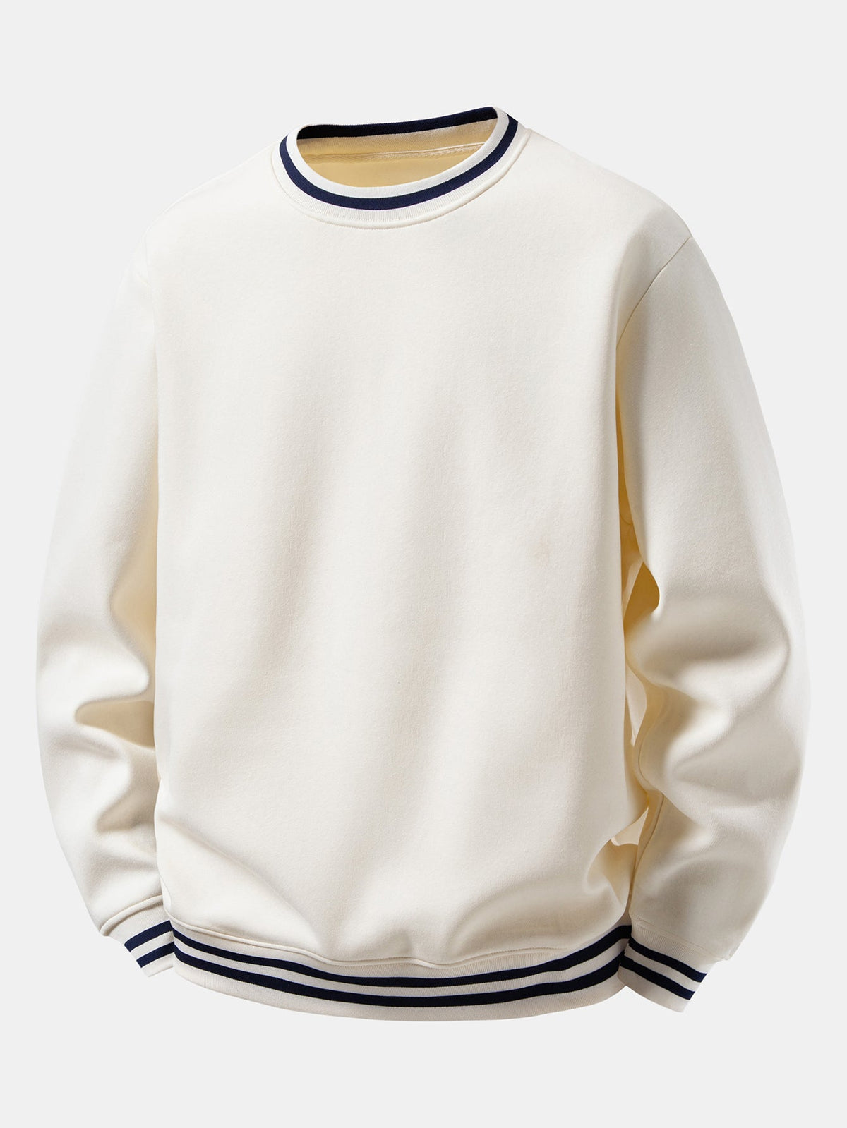 Striped Ribbed Trim Crew Neck Sweatshirt