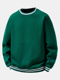 Striped Ribbed Trim Crew Neck Sweatshirt