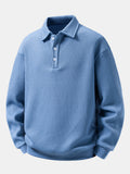 Relaxed Fit Waffle Polo Collar Sweatshirt