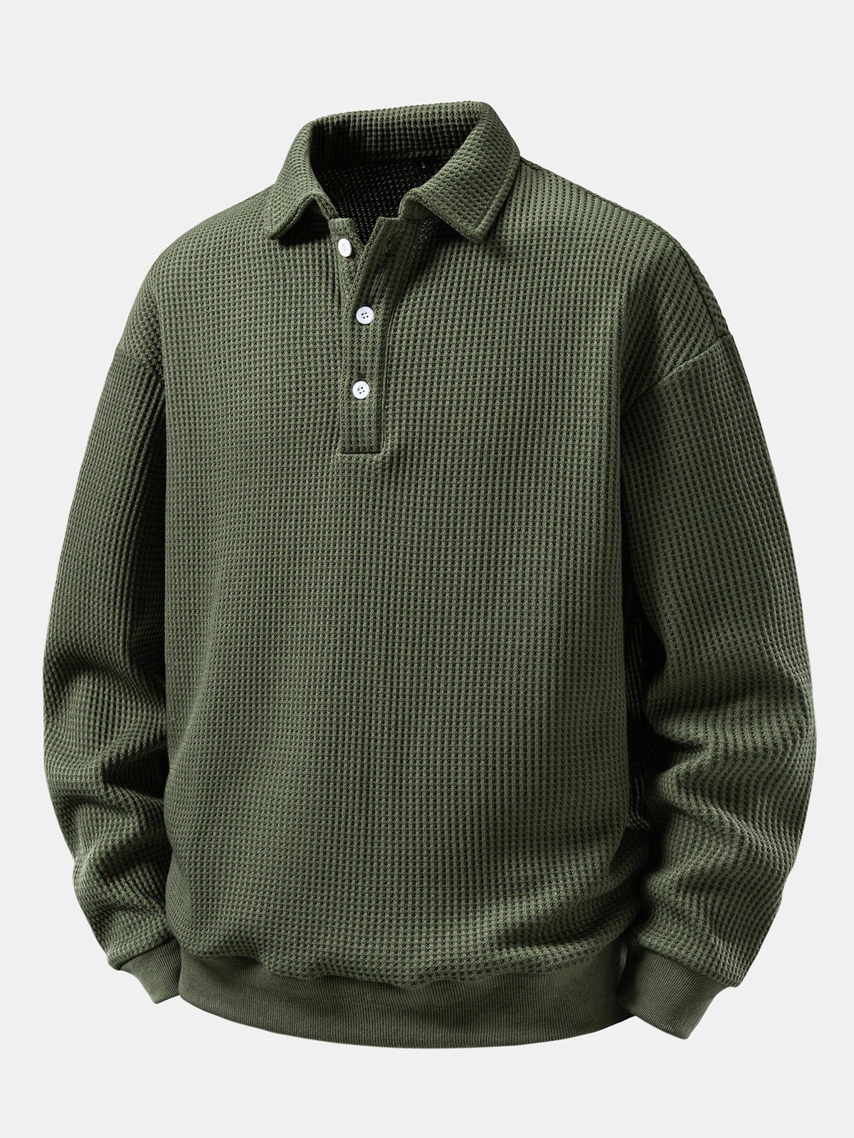 Relaxed Fit Waffle Polo Collar Sweatshirt