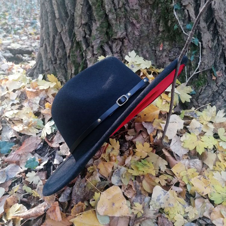 Patchwork Wool Felt Fedora Hat with Belt and Buckle