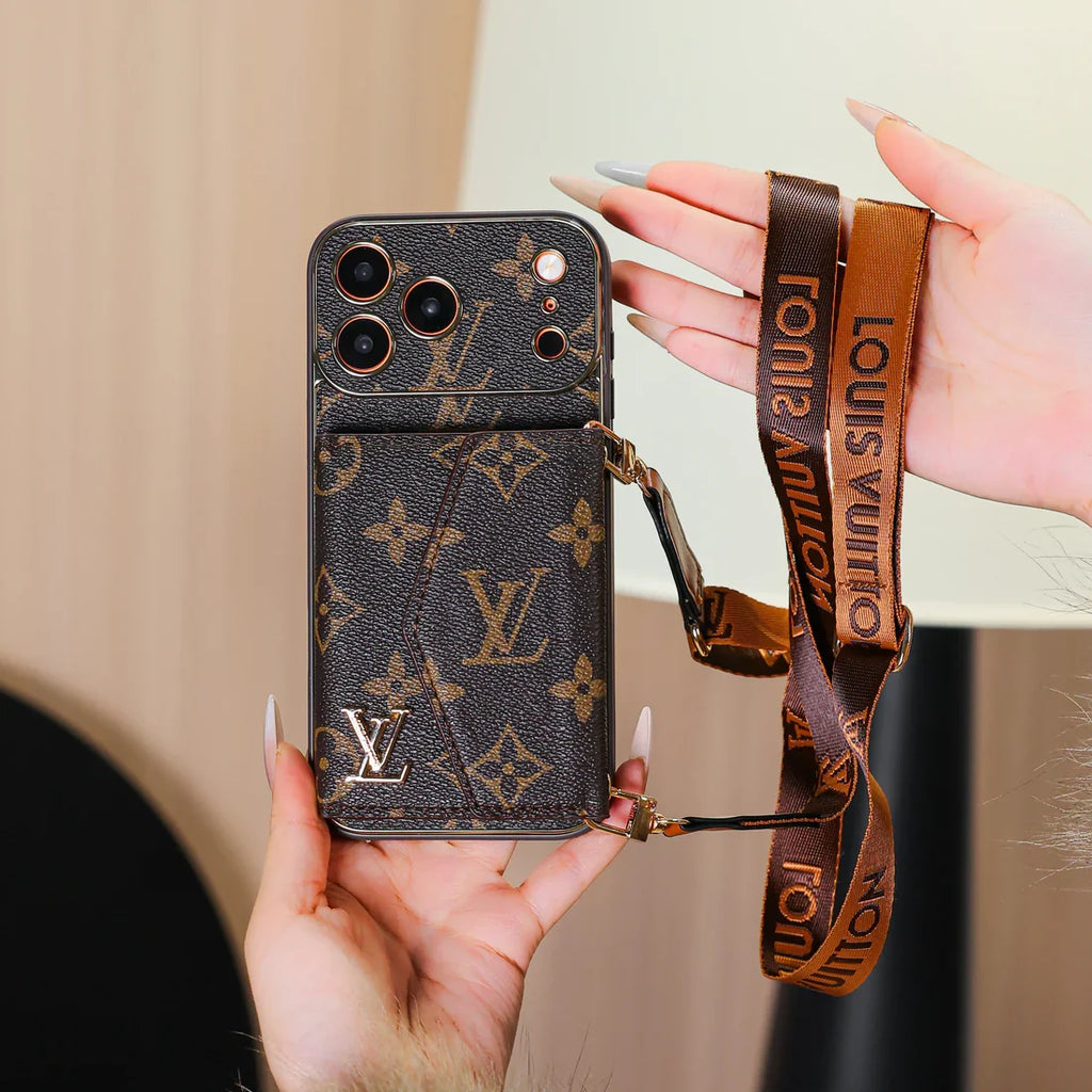 Luxury Elegant Case with Card Holder & Strap For iPhone 12-17