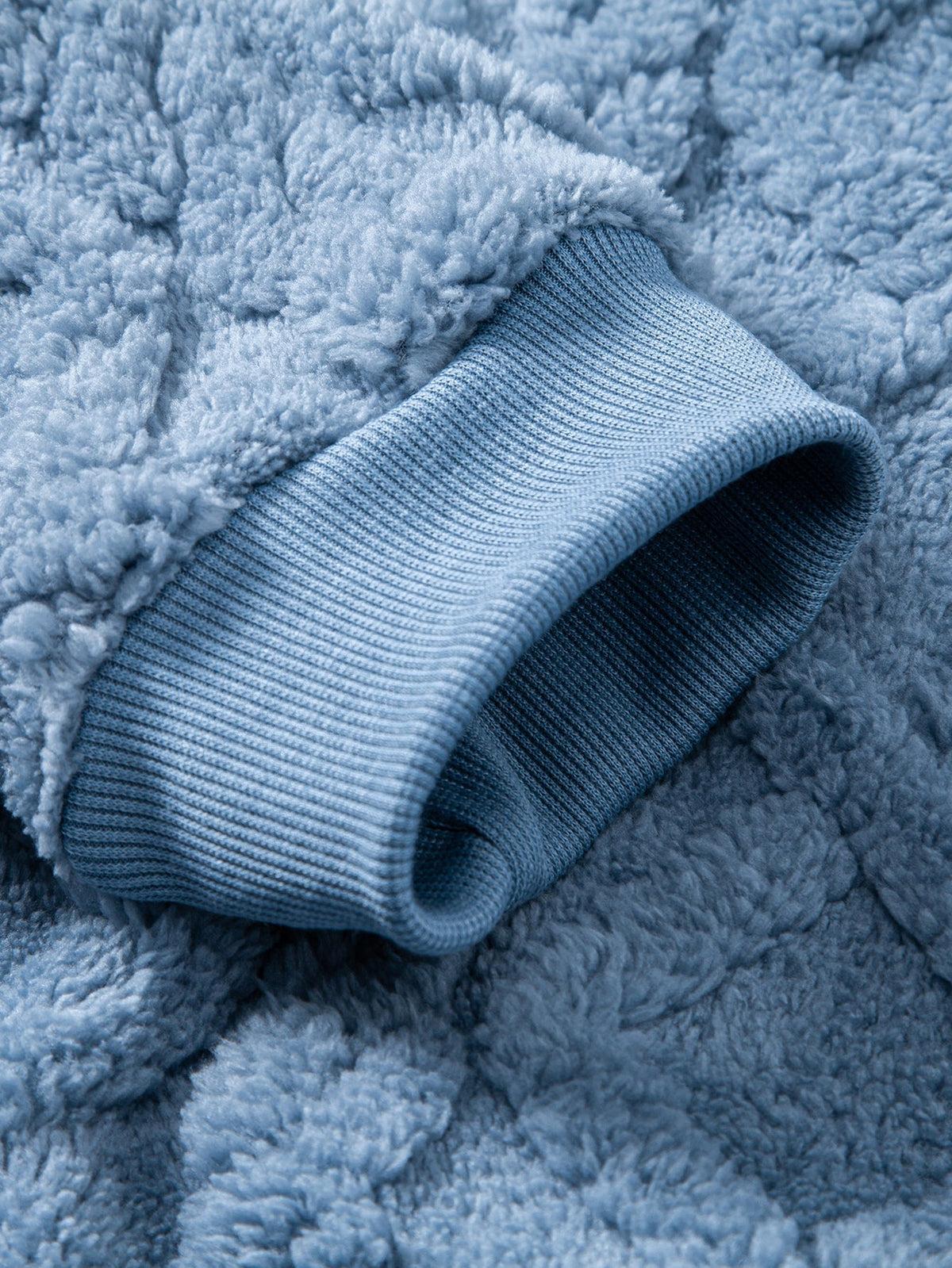Relax Fit Geometric Jacquard Teddy Fleece Hoodie