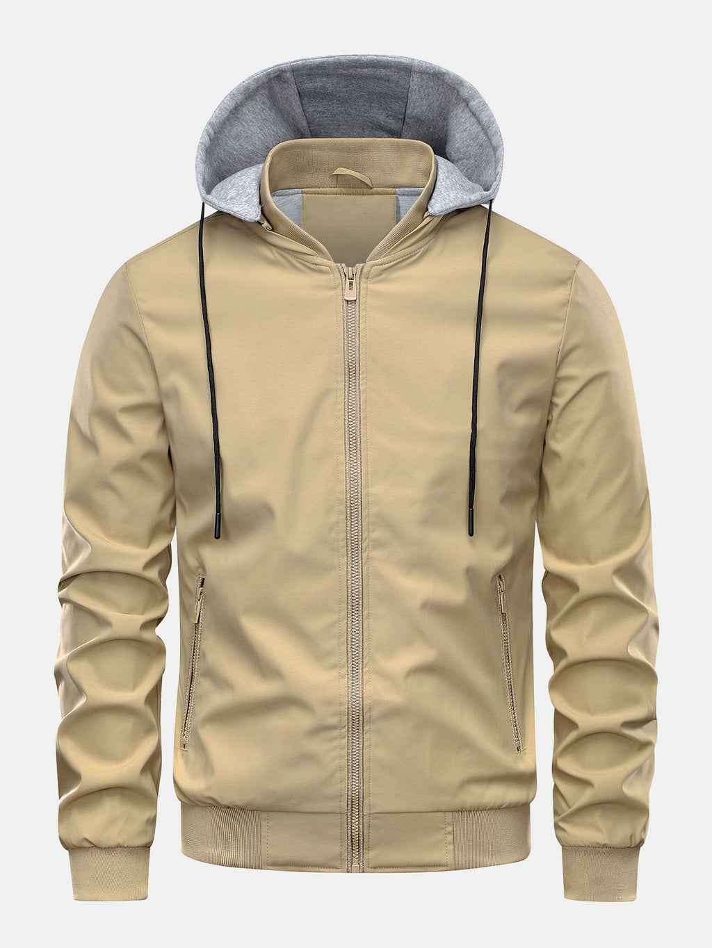 Zip-Up Detachable-Hood Bomber jacket
