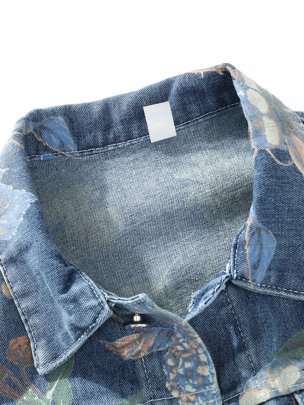 Relax Fit Floral Print Washed Denim Jacket