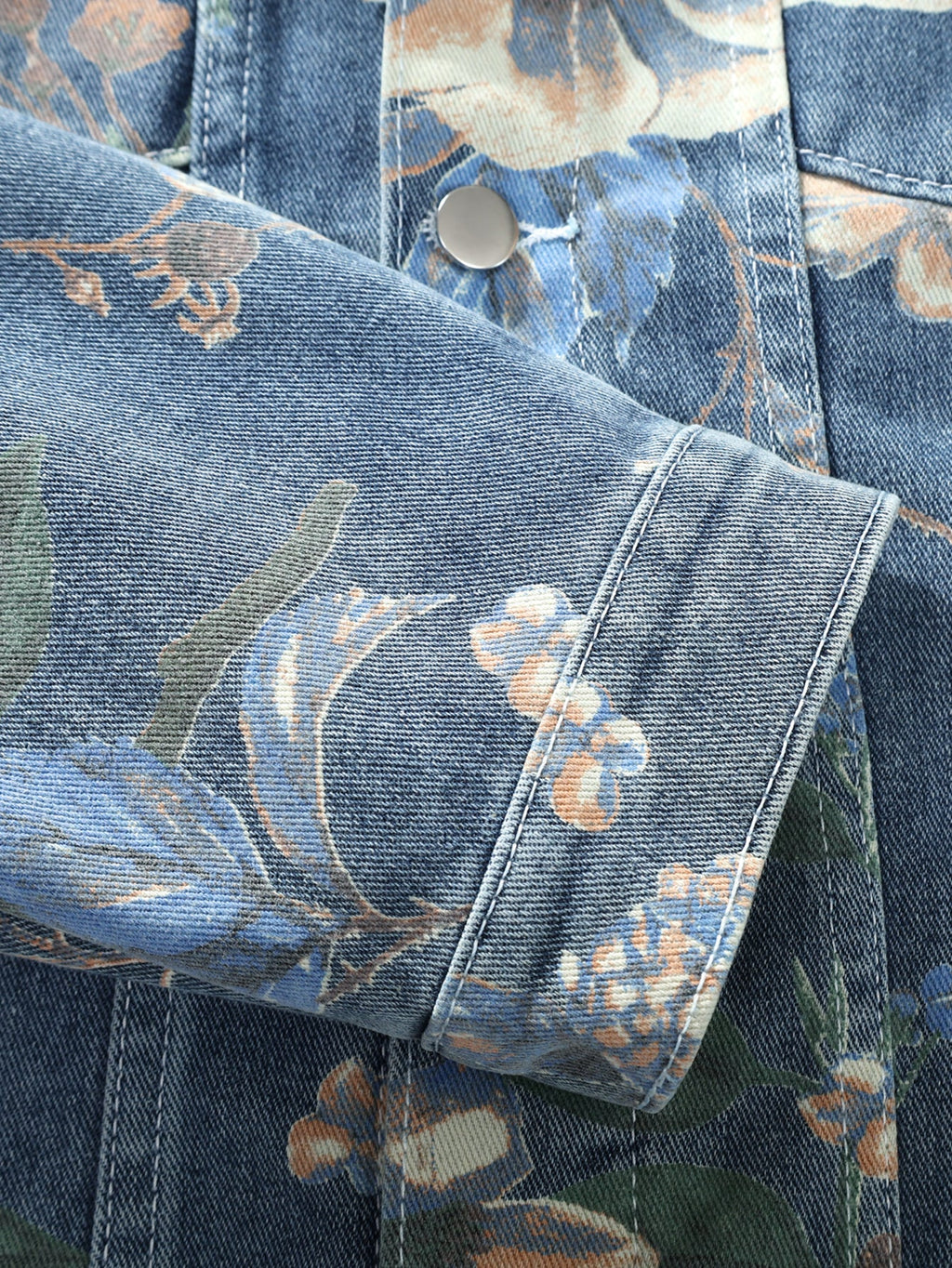 Relax Fit Floral Print Washed Denim Jacket