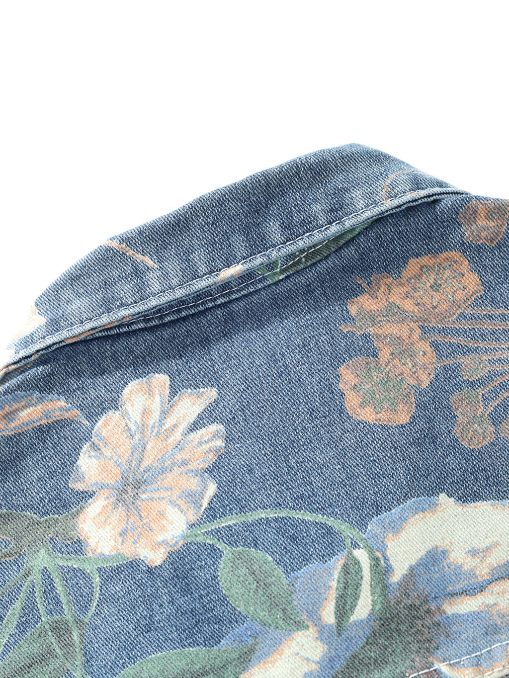 Relax Fit Floral Print Washed Denim Jacket
