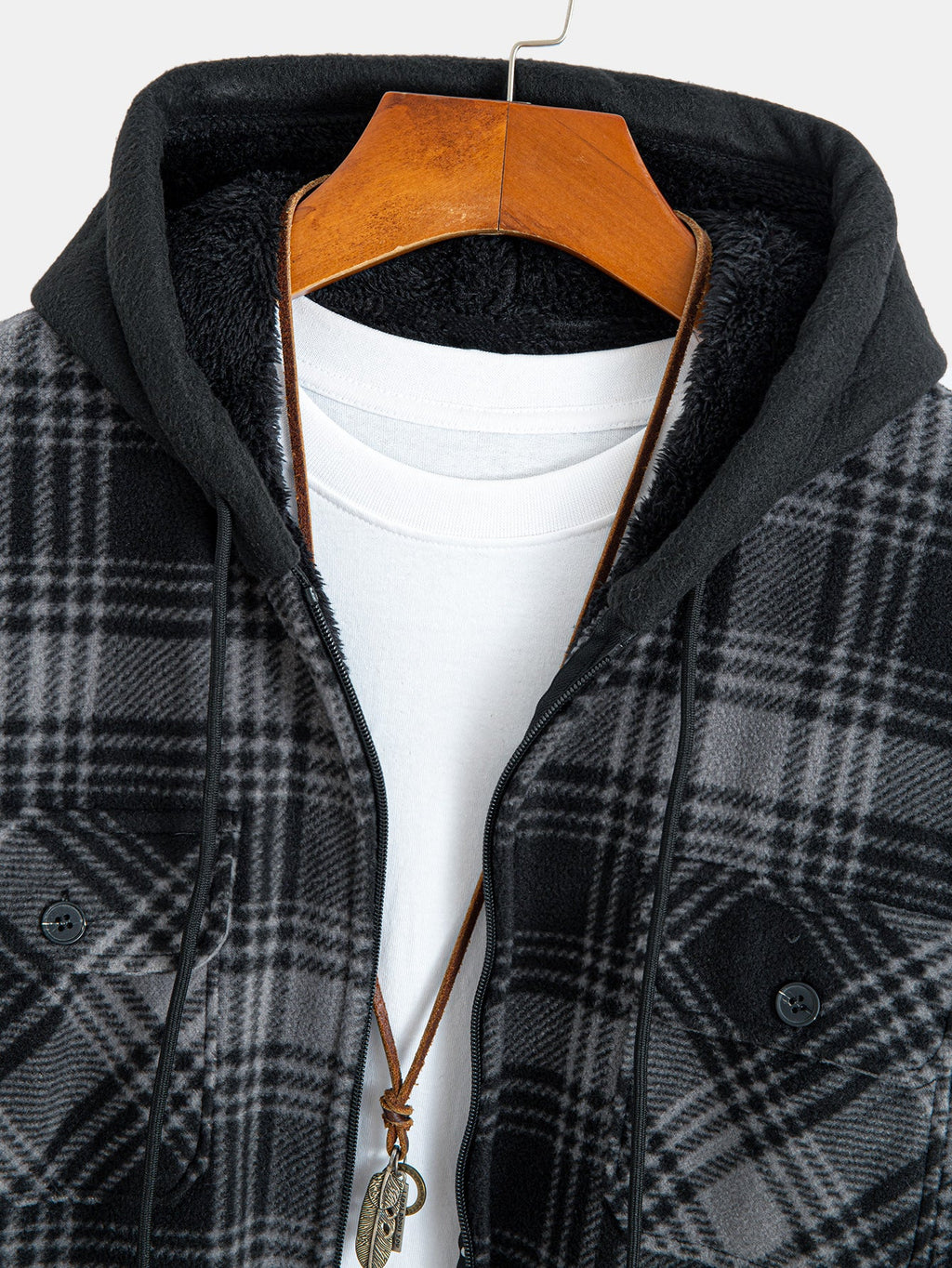 Teddy Lined Zip Up Flannel Plaid Hooded Shirt