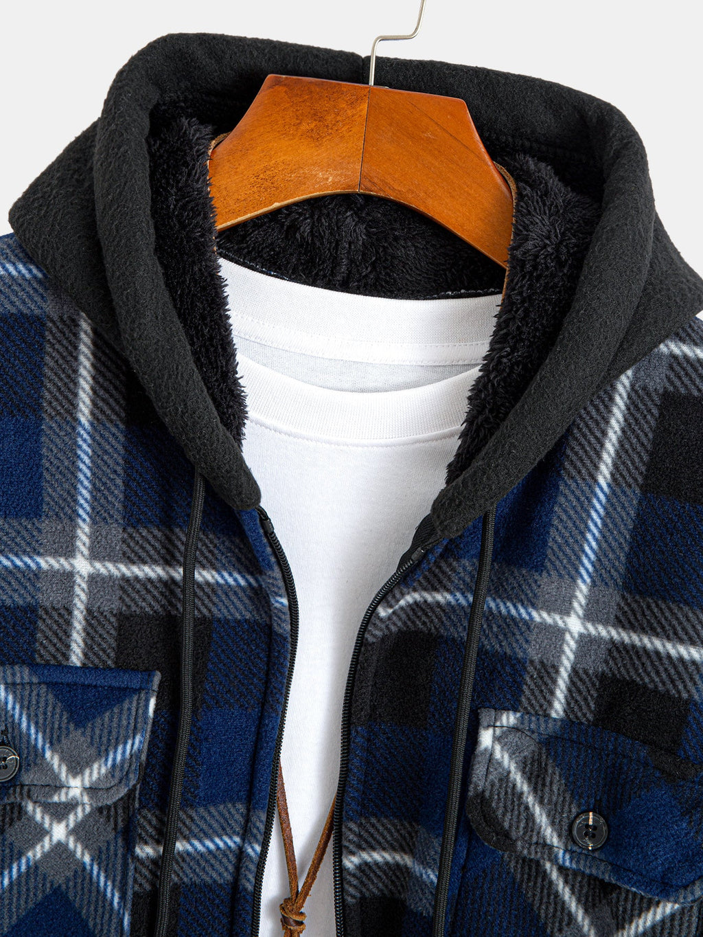 Teddy Lined Flannel Zip Up Plaid Hooded Shirt
