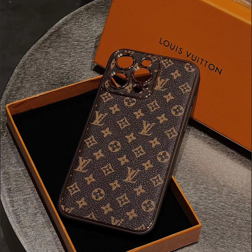 Luxuriöse braune Monogram-Handyhülle für iPhone 12-18 Pro & Pro Max