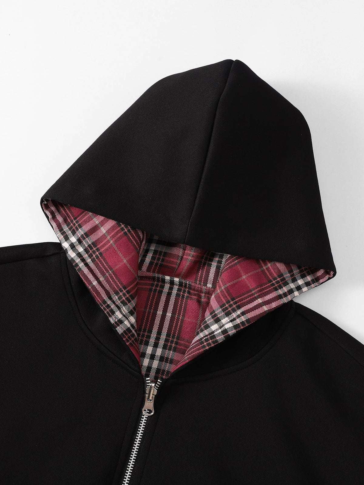 Relaxed Fit Reversible Plaid Lined Hoodie