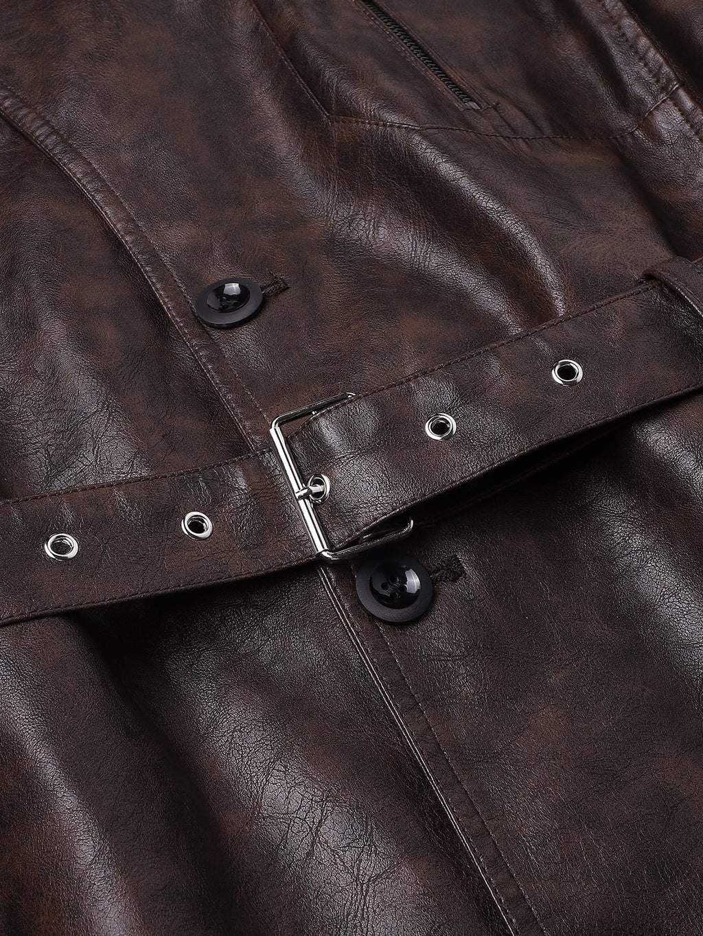 Long Line PU Leather Trench Coat