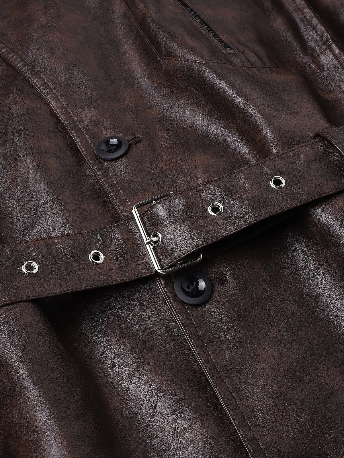 Long Line PU Leather Trench Coat