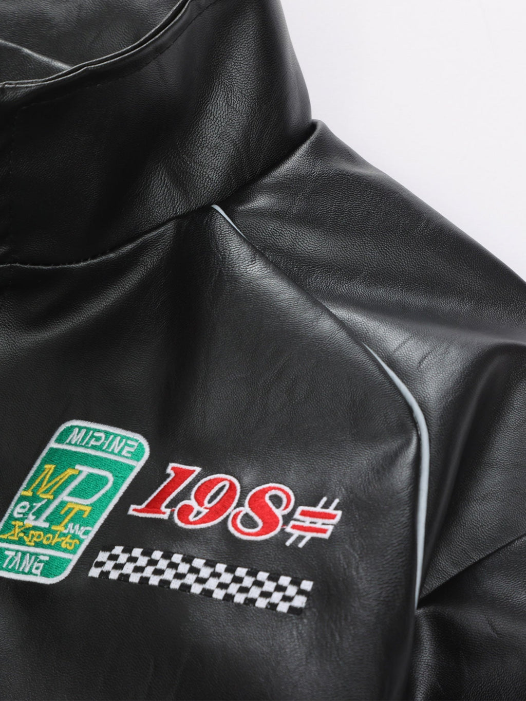Fleece Lined Embroidery Leather Racing Jacket