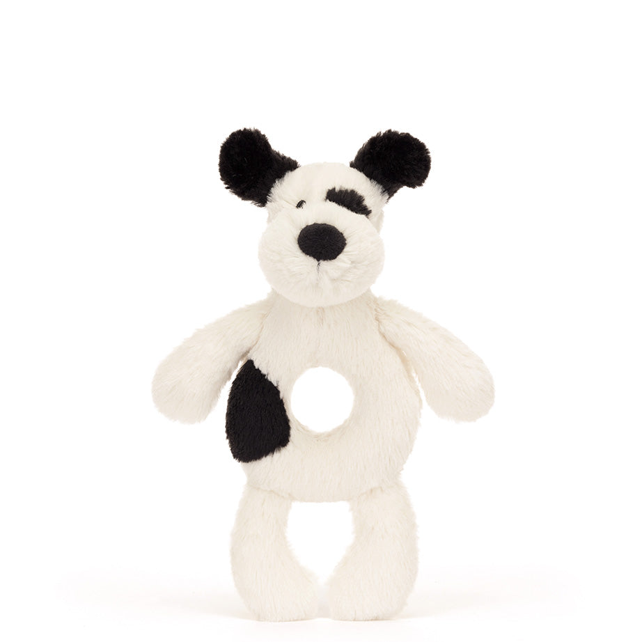 Black & Cream Puppy Ring Rattle