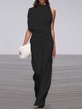 Maisy | Elegante ärmellose Jumpsuit mit Drapierung und weitem Bein