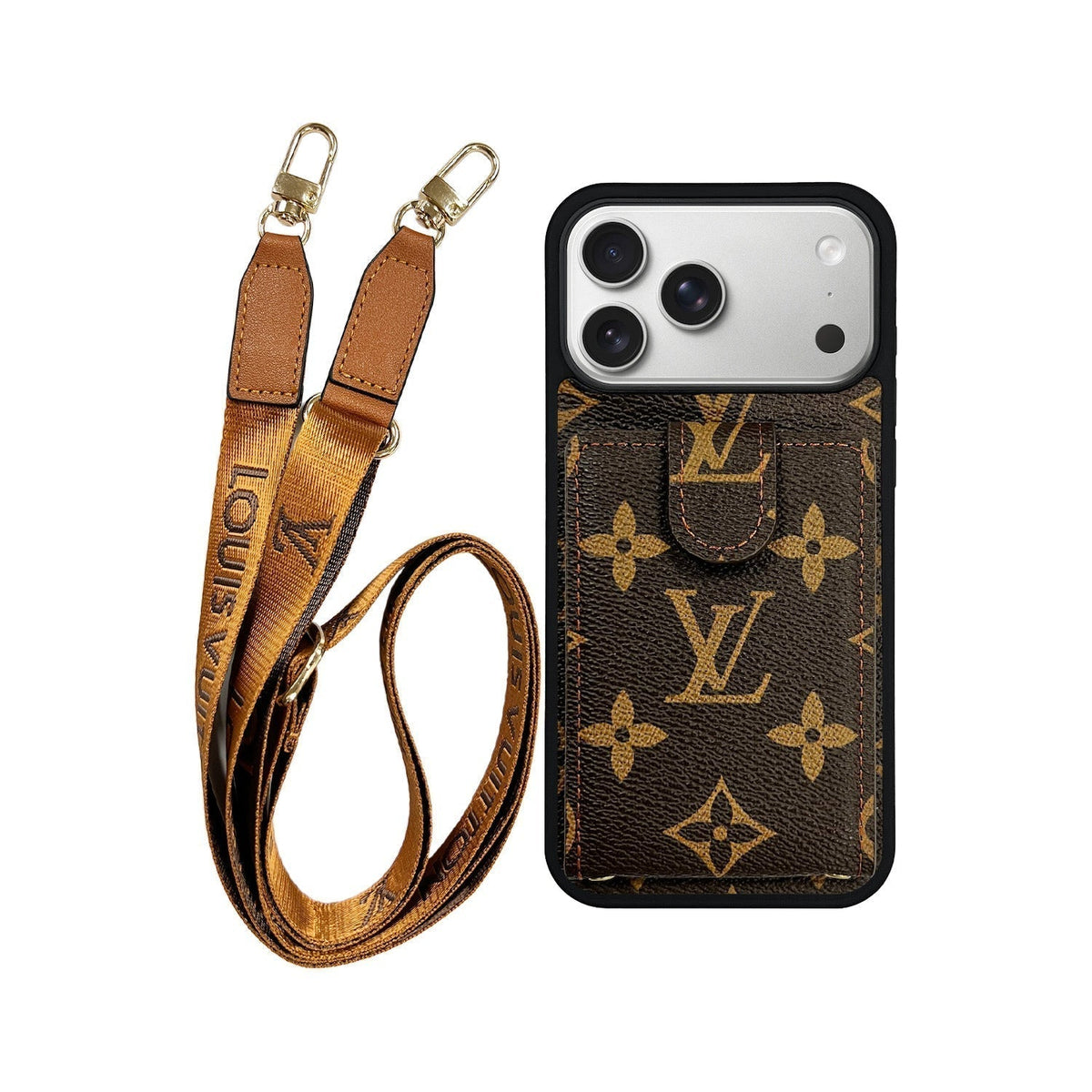 Louis Vuitton Monogram Kartenetui mit Schlüsselband in Braun für iPhone 12-18 Pro & Pro Max