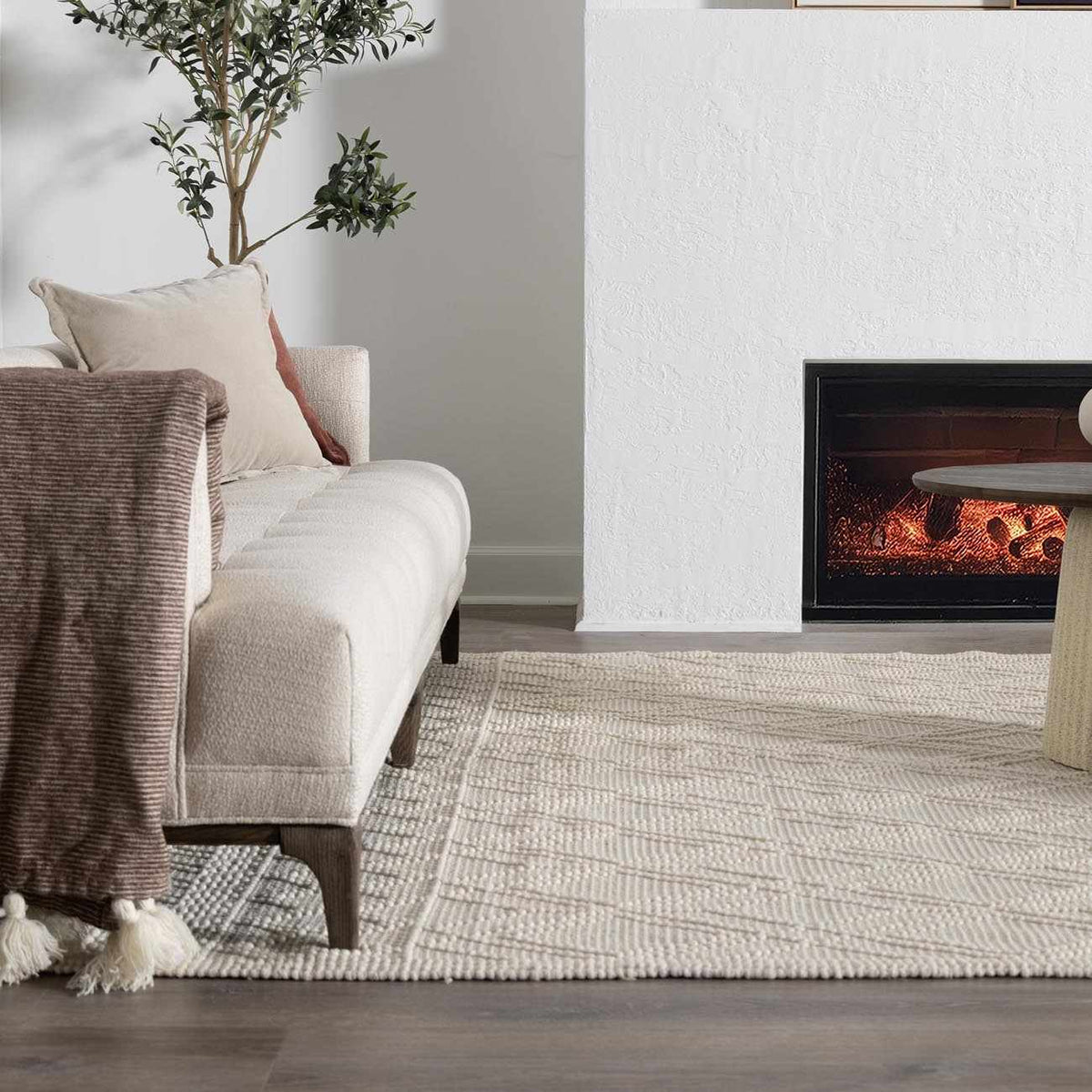 Ramsbury Beige Trellis Wool Rug