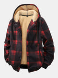 Teddy Lined Button Up Flannel Plaid Hooded Coat