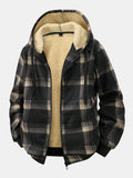 Teddy Lined Zip Up Flannel Plaid Hooded Coat