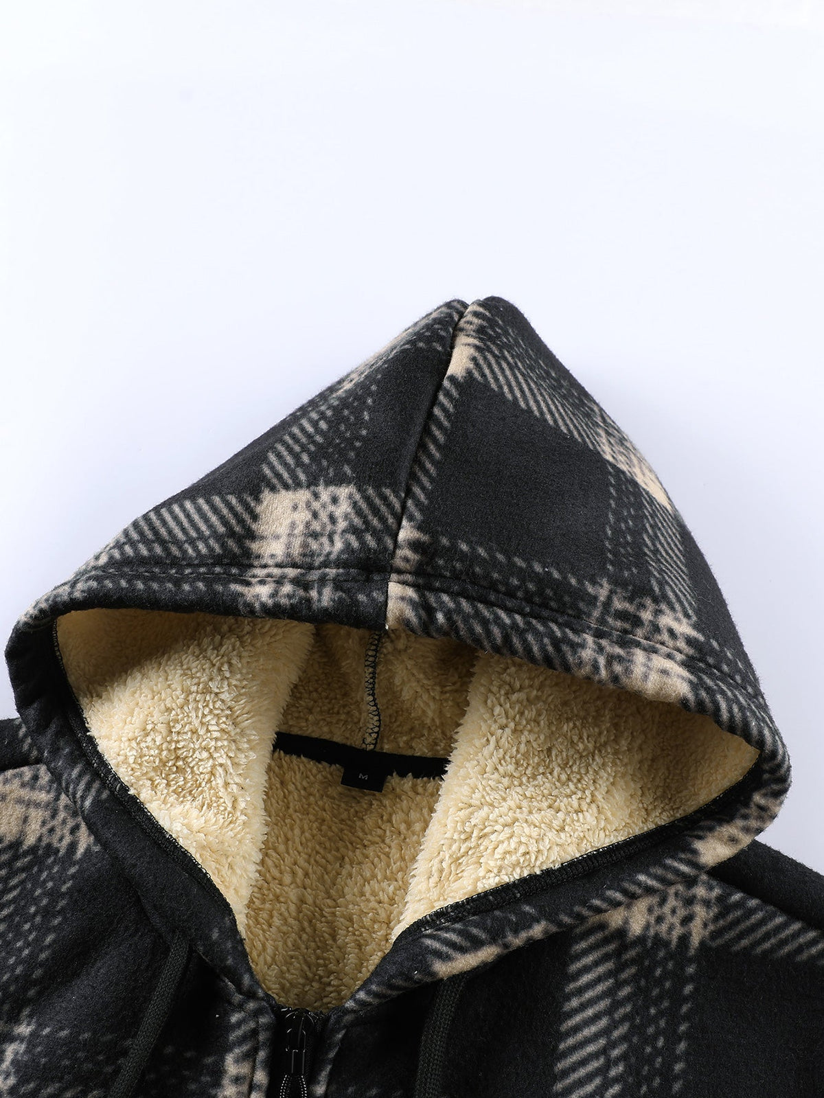 Teddy Lined Zip Up Flannel Plaid Hooded Coat