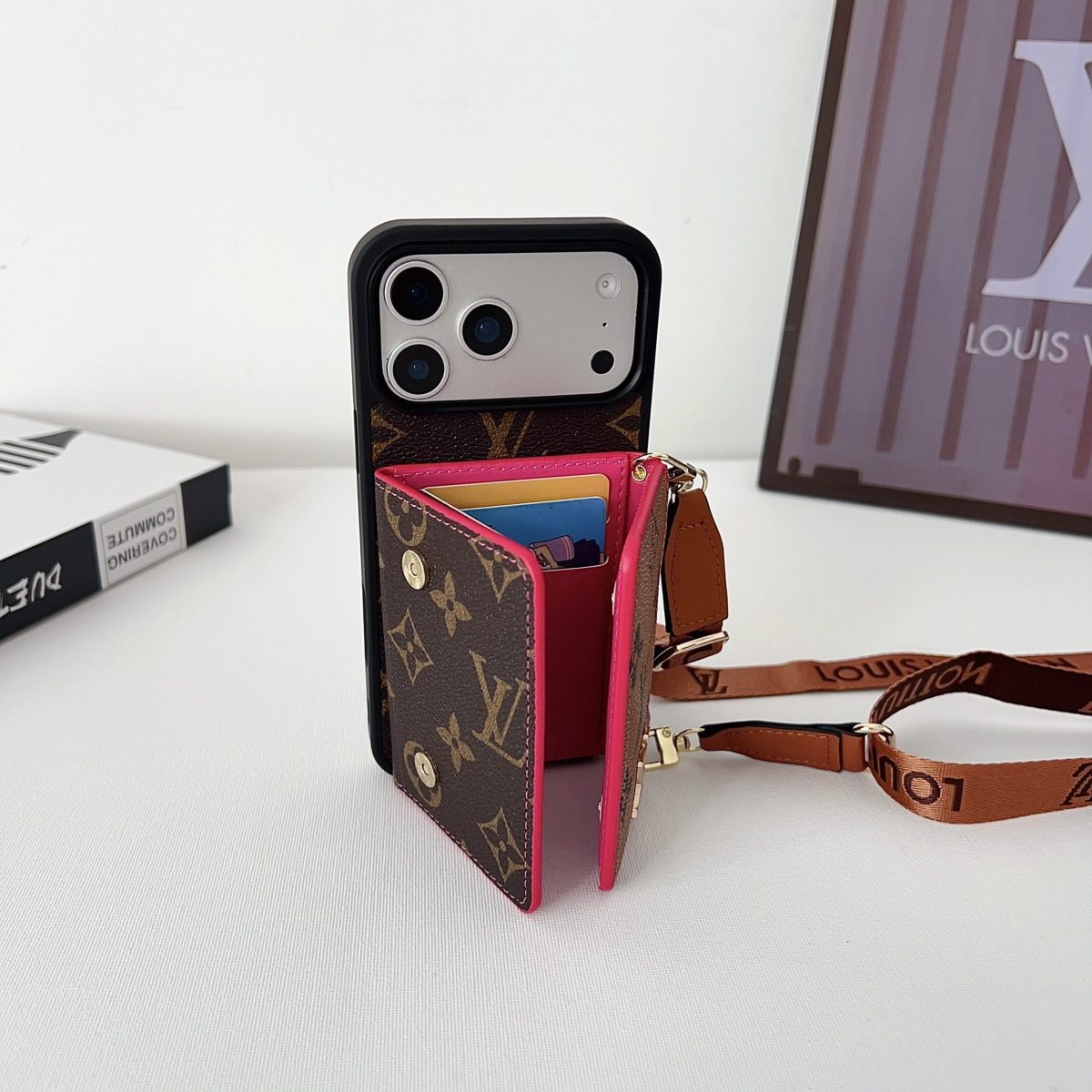 Luxuriöse Leder-Geldbörse mit Kartenhalter und Handyhülle für iPhone 13-17