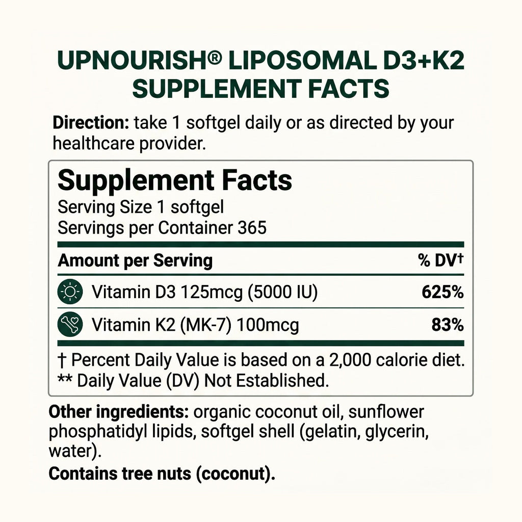 Liposomal Vitamin D3 5000IU K2 MK7 Daily Support Softgels Supplement