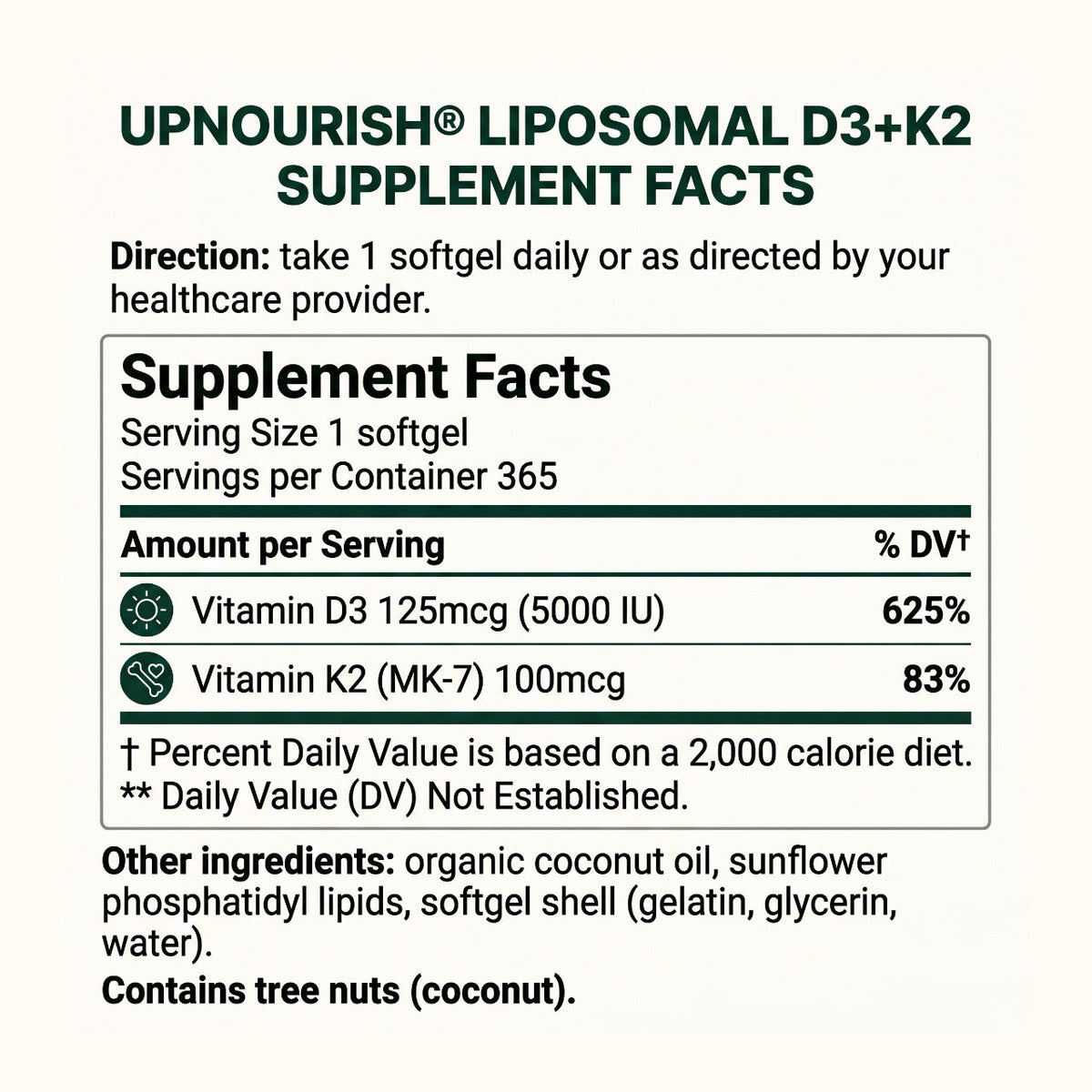 Liposomal Vitamin D3 5000IU K2 MK7 Daily Support Softgels Supplement