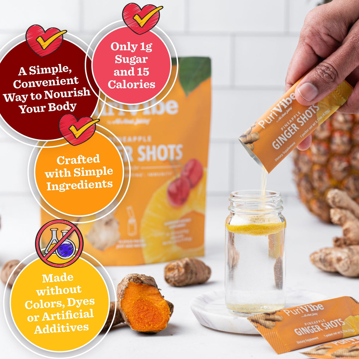 Pineapple Ginger Superfood Juice Powder Wellness Shot Stick Packs