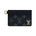 LV BLACK MONOGRAM CARD HOLDER WITH GOLD LOGO AND KEY RING
