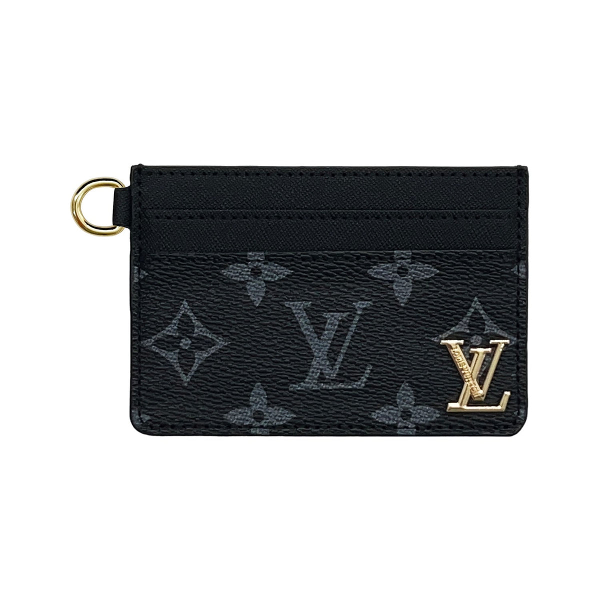 LV BLACK MONOGRAM CARD HOLDER WITH GOLD LOGO AND KEY RING