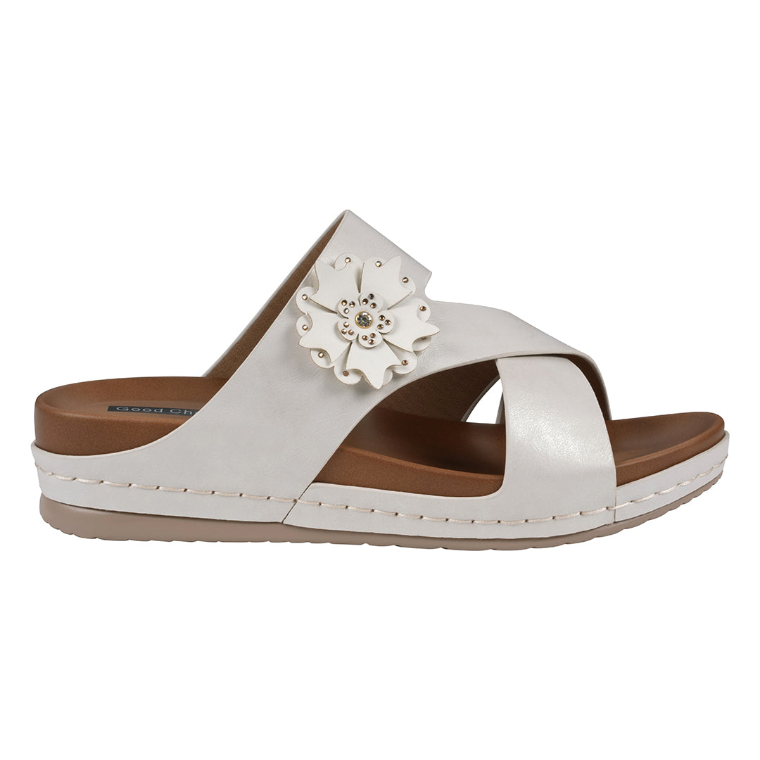 Women's Nessie White Flower Comfort Sandals
