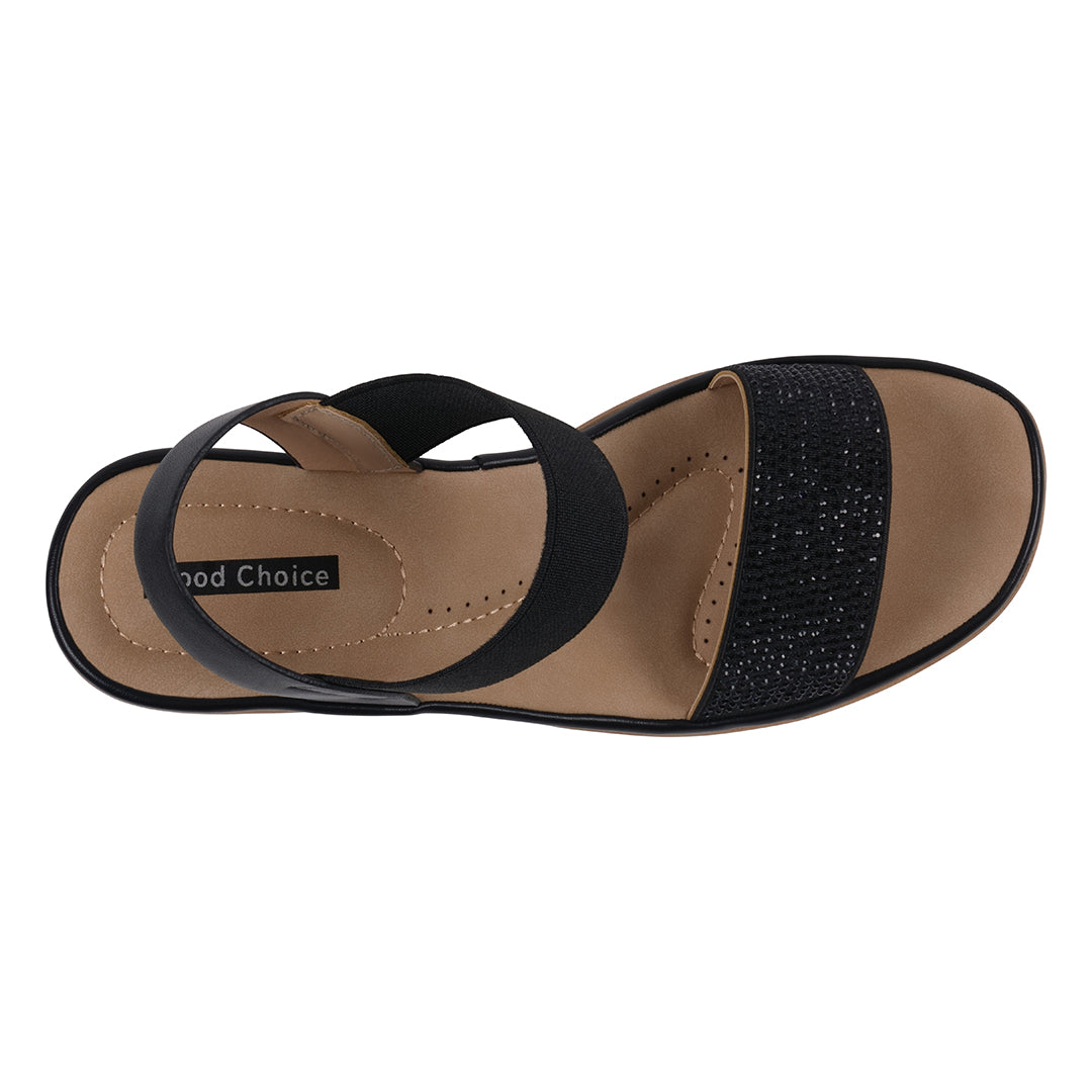 Women's Nia Black Embellished Elastic Wedge Sandals