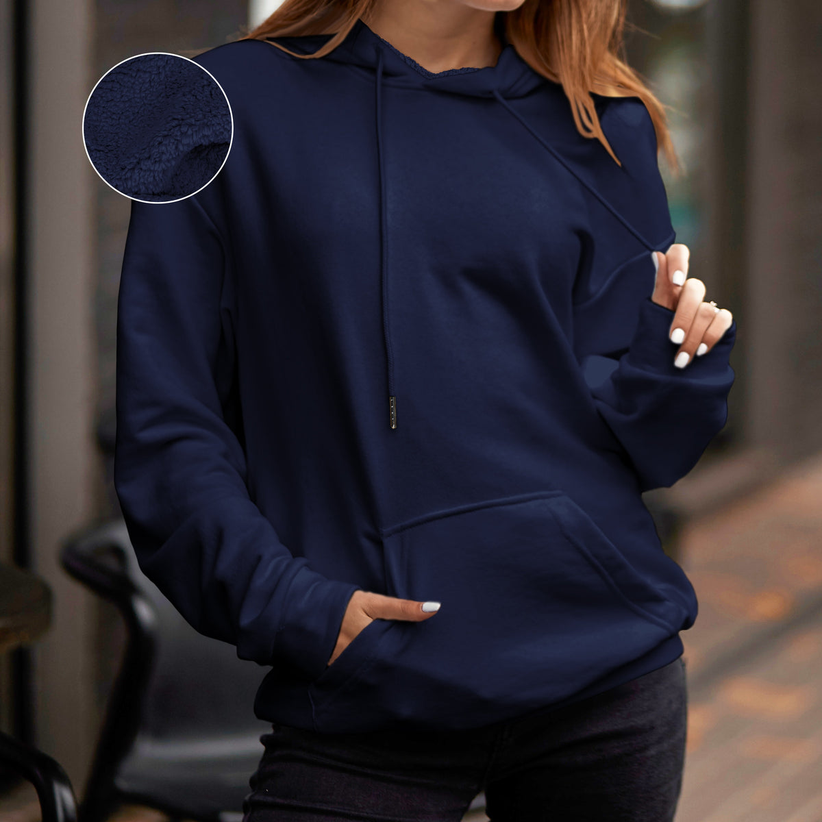 Elegant Comfort Women Casual Sherpa-Lined Cotton Hoodie